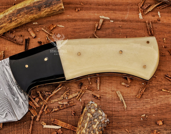 Unique Damascus Bowie Knife – Camel Bone Handle | Collector’s Gift for Outdoorsman