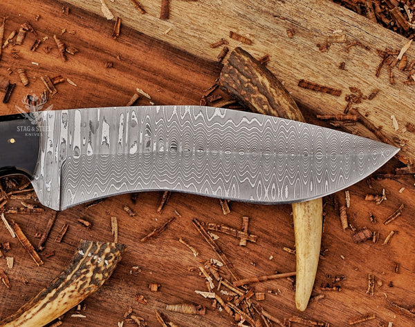 Kukri Knife | Damascus Kukri Bowie Knife with Leather Sheath