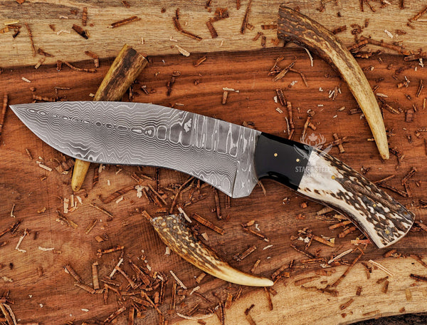 Unique Damascus Bowie Knife – Stag Horn Handle | Collector’s Gift for Outdoorsman