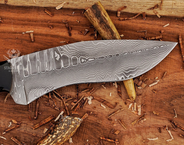 Unique Damascus Bowie Knife – Tinted Bone Handle | Collector’s Gift for Outdoorsman