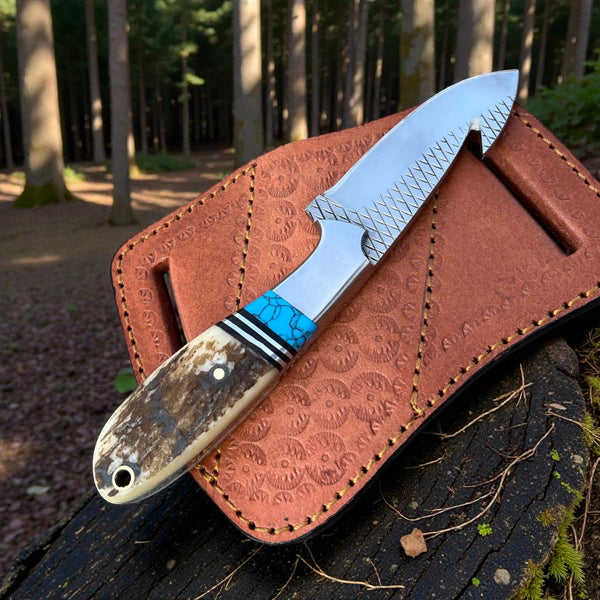 Gut Hook Cowboy Knives Rasp Steel Turquoise Ridge edition