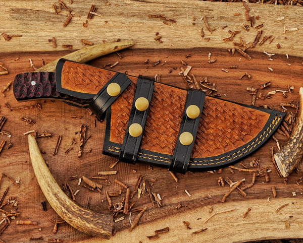 Custom D2 Tracker knife | Full Tang | Red Micarta Handle | Bushcraft Tool + Leather Sheath