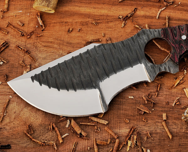 Custom D2 Tracker knife | Full Tang | Red Micarta Handle | Bushcraft Tool + Leather Sheath