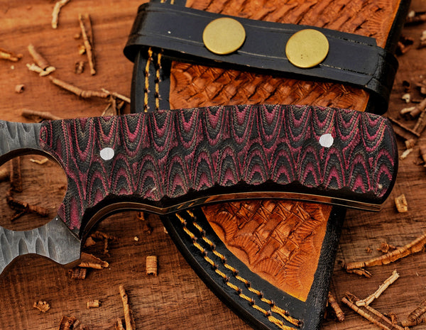 Custom D2 Tracker knife | Full Tang | Red Micarta Handle | Bushcraft Tool + Leather Sheath