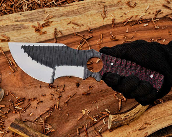 Custom D2 Tracker knife | Full Tang | Red Micarta Handle | Bushcraft Tool + Leather Sheath