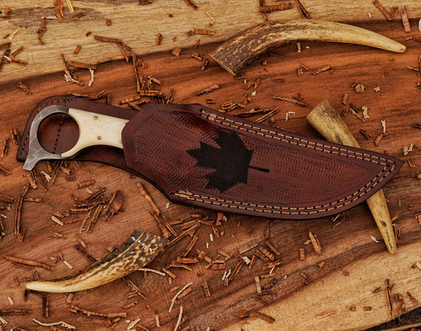 Handmade D2 Hunting Knife | Ringtail Grip | Camel Bone Handle