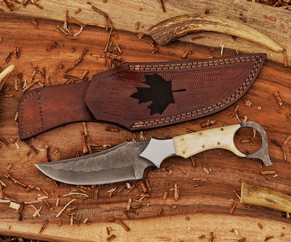 Handmade D2 Hunting Knife | Ringtail Grip | Camel Bone Handle