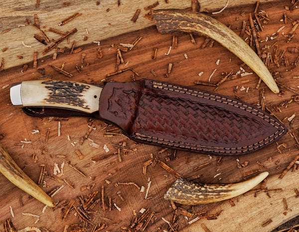 D2 Steel Bushcraft Knife: Mirror Polish Blade, Stag Handle
