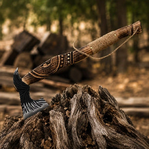 Carved Handle Viking Bearded Axe with Norse Design