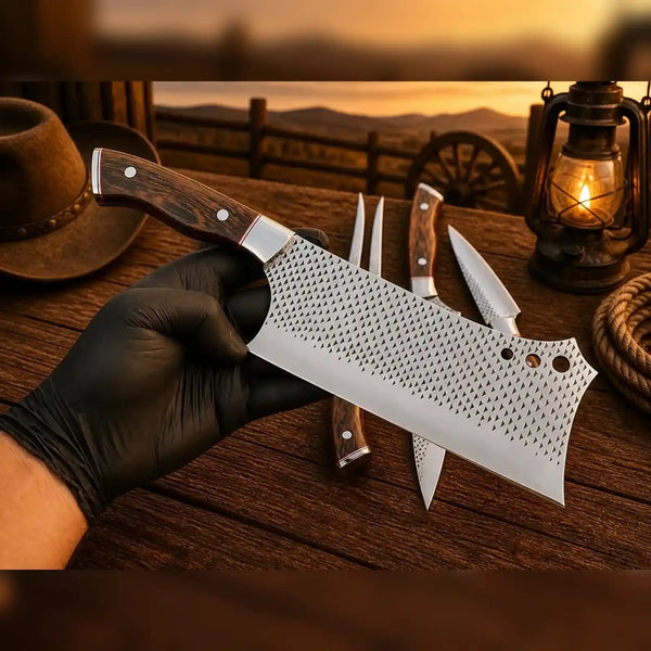 Handmade Rasp steel knife set featuring natural rosewood handles