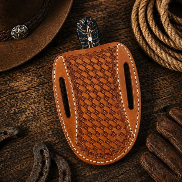 Bull Cutter Knife | Rasp Steel Blade, Basketweave Sheath