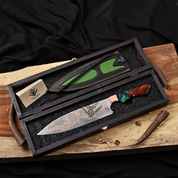 Damascus Chef knife handmade 10 inch Chef blade - Resin Handle