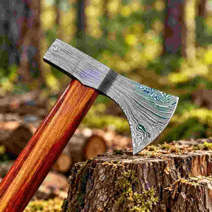 Custom Damascus steel Viking tomahawk axe with leather sheath