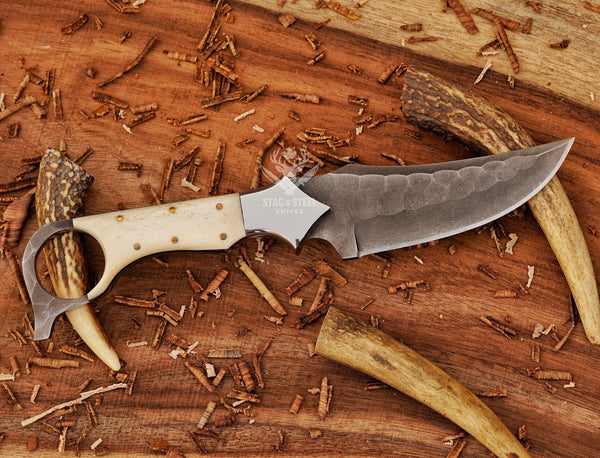 Custom ringtail hunting knife with camel bone handle