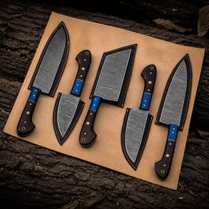 Damascus Gyuto Knife Set 5 Piece  Wenge Pakkawood..