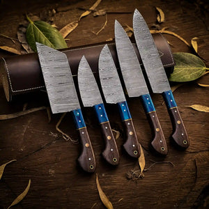 Damascus Gyuto Knife Set 5 Piece  Wenge Pakkawood