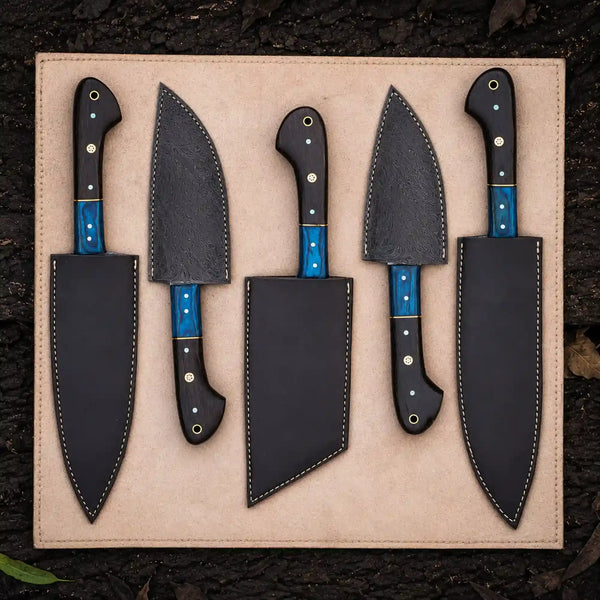 Damascus Gyuto Knife Set 5 Piece  Wenge Pakkawood...