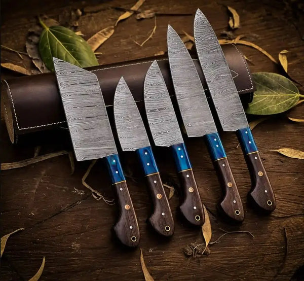 Damascus Gyuto Knife Set 5 Piece  Wenge Pakkawood