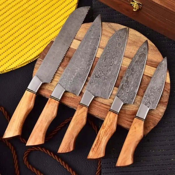 15N20 and 1095 Damascus Kitchen Knife Set