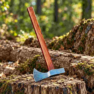 Damascus steel Viking tomahawk axe with a leather sheath