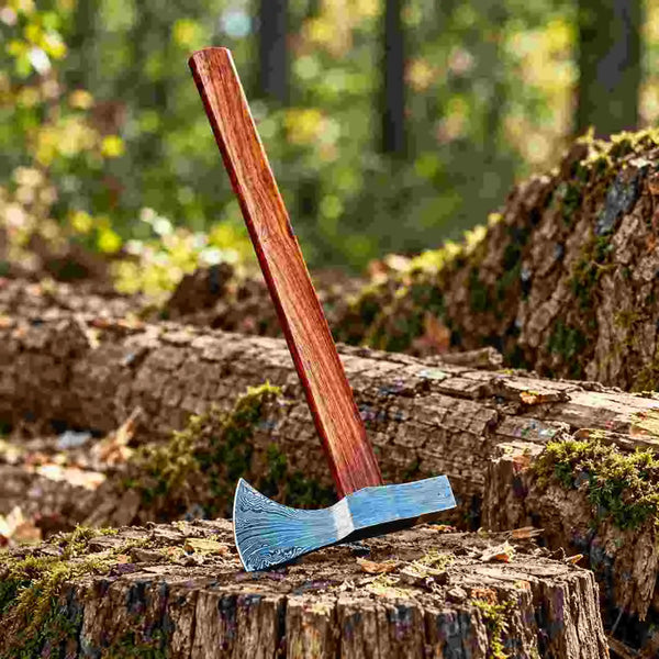 Damascus steel Viking tomahawk axe with a leather sheath