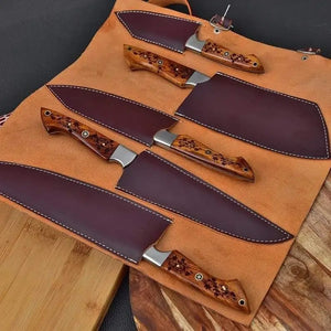 Damascus Chef Knife Set 5 Piece  Rosewood Handle