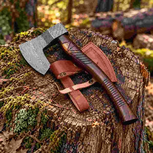 Hand-forged Damascus steel axe with rosewood handle