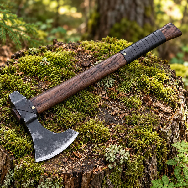 Hand-forged Viking bearded axe with custom engraved handle