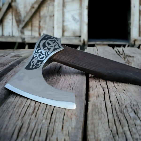 Viking Bearded Axe with Norse Wolf Design