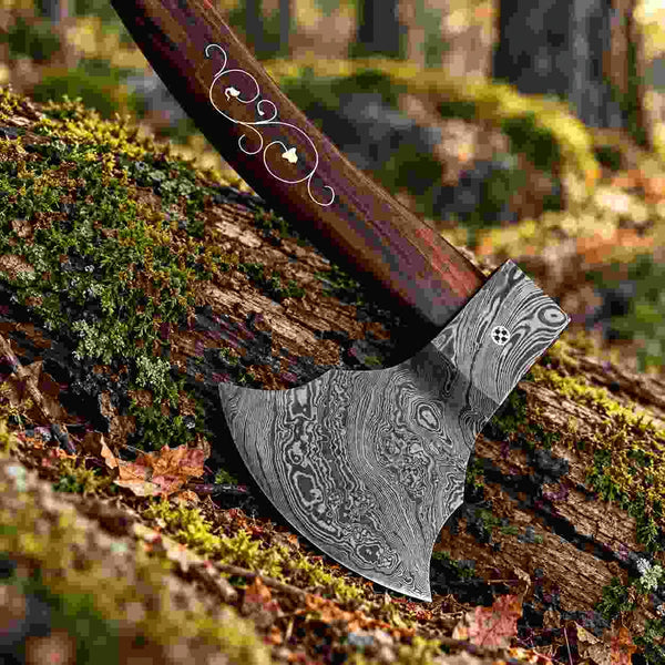 Handmade Damascus steel tomahawk axe with rosewood handle