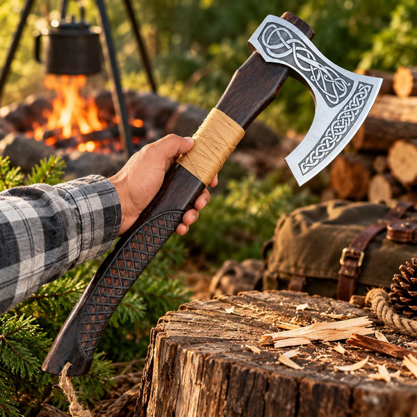Handmade Viking Carbon Steel Axe with Wooden Handle