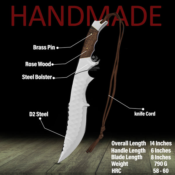 Handmade bowie knife with knife cord specifications 