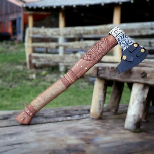 Hand Forged Viking Bearded Axe with Helm of Awe Design