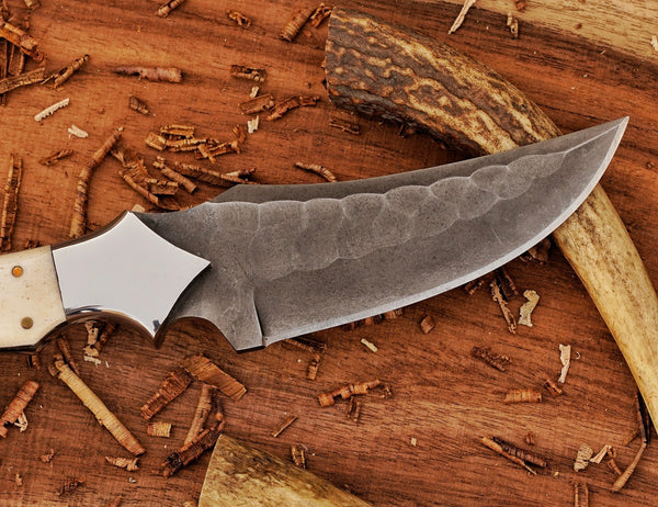 Handmade D2 Hunting Knife | Ringtail Grip | Camel Bone Handle