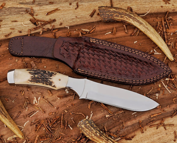 D2 Steel Bushcraft Knife: Mirror Polish Blade, Stag Handle
