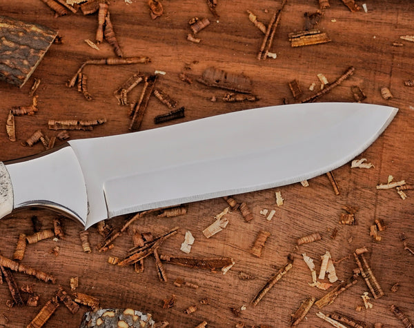 D2 Steel Bushcraft Knife: Mirror Polish Blade, Stag Handle