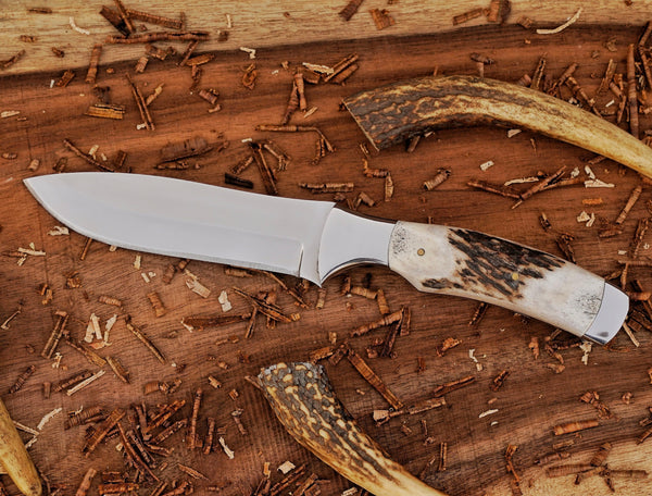 D2 Steel Bushcraft Knife: Mirror Polish Blade, Stag Handle