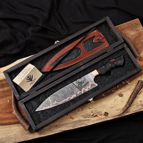 Damascus Chef Knife - 10" Cu-Mai Blade with Carbon Fiber Handle