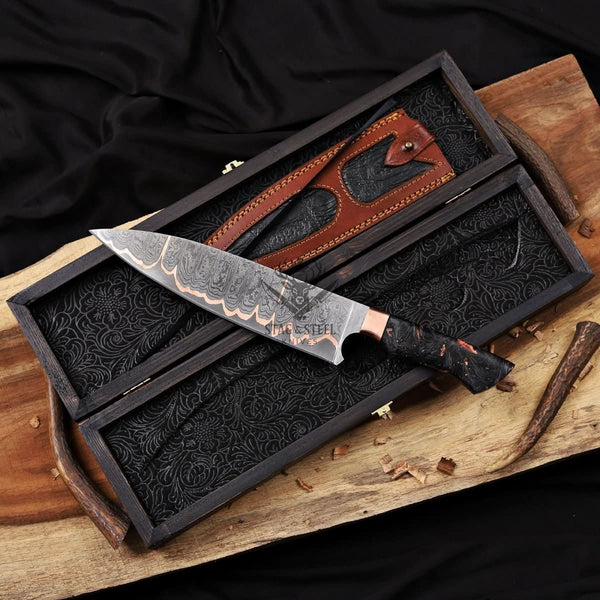 Damascus Chef Knife - 10" Cu-Mai Blade with Carbon Fiber Handle