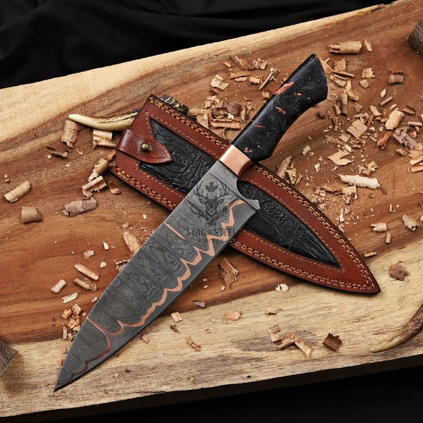 Damascus Chef Knife - 10" Cu-Mai Blade with Carbon Fiber Handle