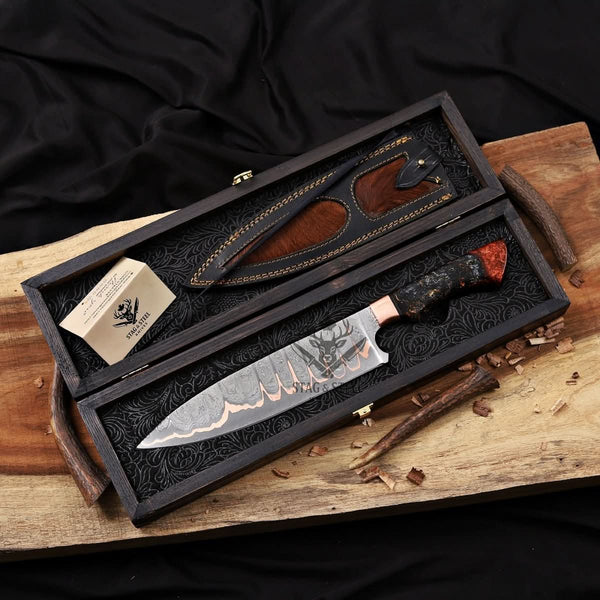 Damascus Kitchen Knife- 10 inch Cu Mai blade with Resin handle