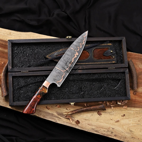 Damascus Kitchen Knife- 10 inch Cu Mai blade with Resin handle