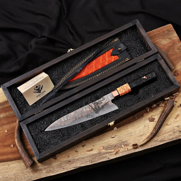 Best Japanese Chef Knife – Premium 8 inch Copper Damascus Blade