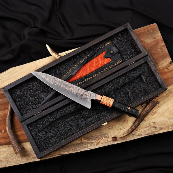 Best Japanese Chef Knife – Premium 8 inch Copper Damascus Blade