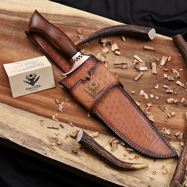 Custom Copper Damascus Bowie Knife with Filework Guard