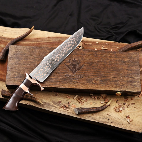 Copper Damascus Bowie knife-Double Copper Guard