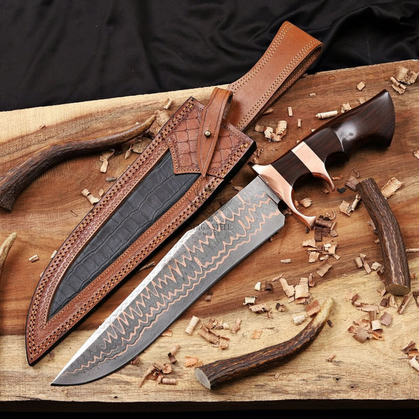 Copper Damascus Bowie knife-Double Copper Guard