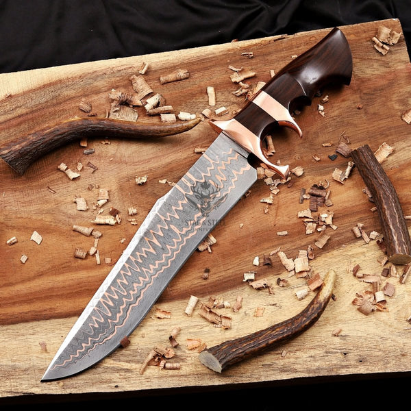 Copper Damascus Bowie knife-Double Copper Guard