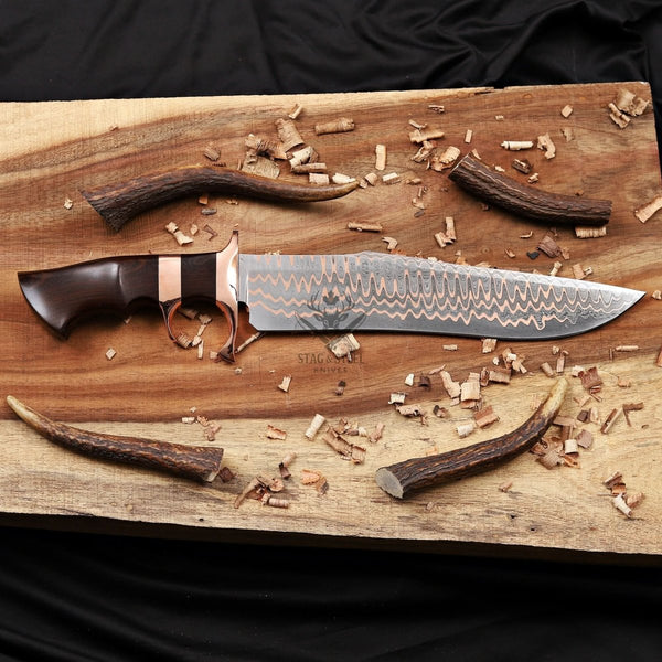 Copper Damascus Bowie knife-Double Copper Guard