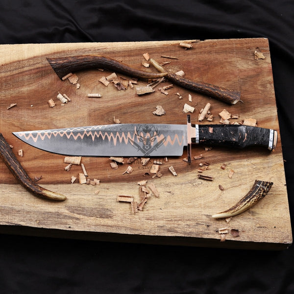 Copper Damascus Bowie Knife - 11” Blade with Copper Guard